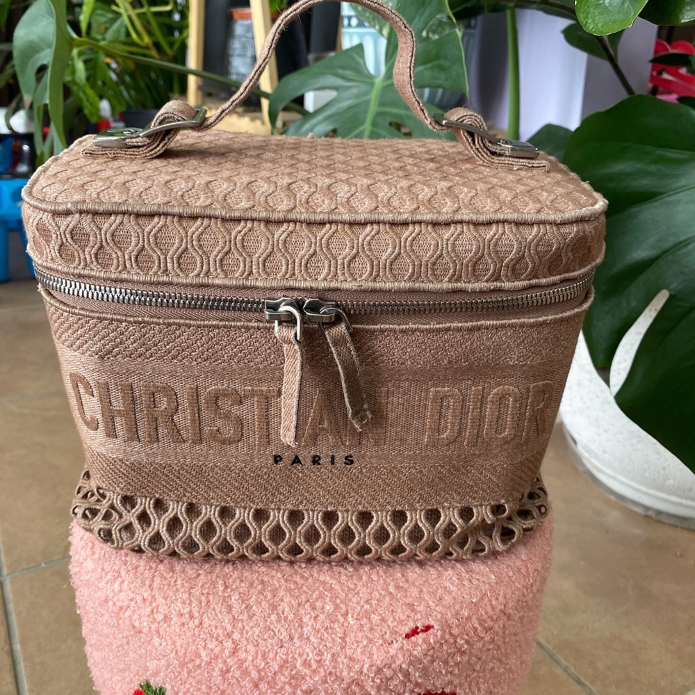 Dior Brown Pink Embroidered Christiant Dior Vanity Case